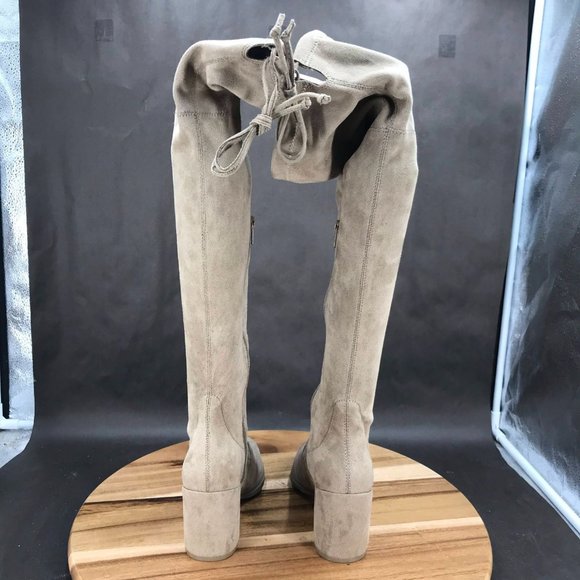 a.n.a Beige Over The Knee Lace Up Block Heel Faux Suede Boots Womens Size 6 M - Picture 4 of 6